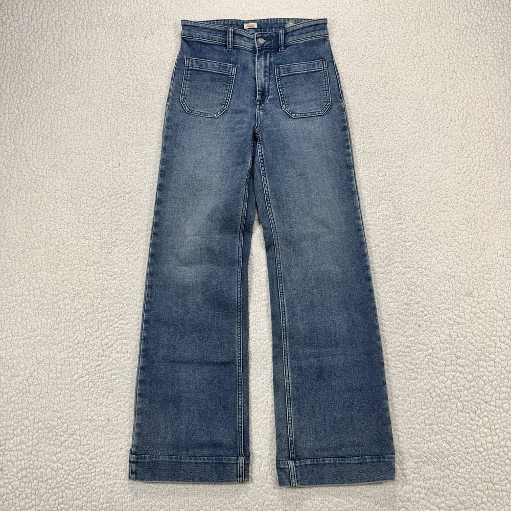 Faherty Riverton Wide Leg Jeans Women's 27 Patch Pocket Coastal Minimalist Boho